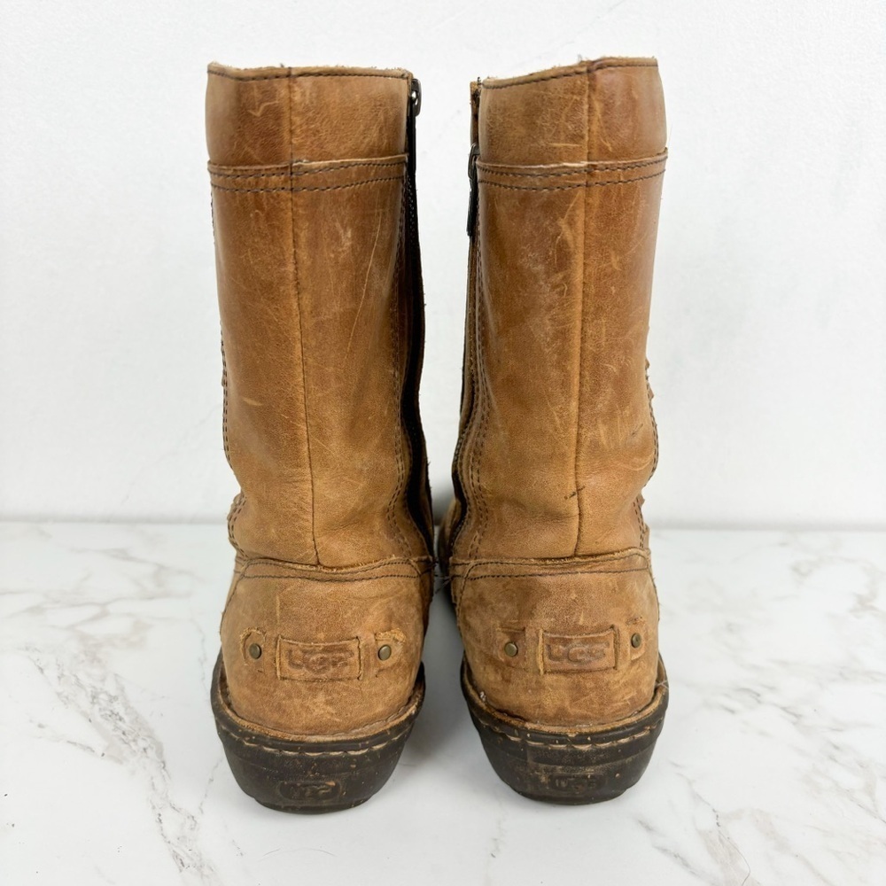 UGG Kaleen Chestnut Leather Sherpa Lined Mid Calf Boot Sz 8 - Picture 6 of 13